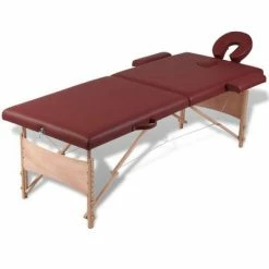 VidaXL Table pliable de massage Rouge 2 zones avec cadre en bois