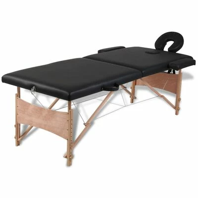 VidaXL Table pliable de massage Noir 2 zones avec cadre en bois 1 VidaXL Table pliable de massage Noir 2 zones avec cadre en bois