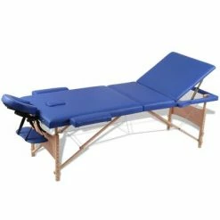 VidaXL Table pliable de massage Bleu 3 zones avec cadre en bois