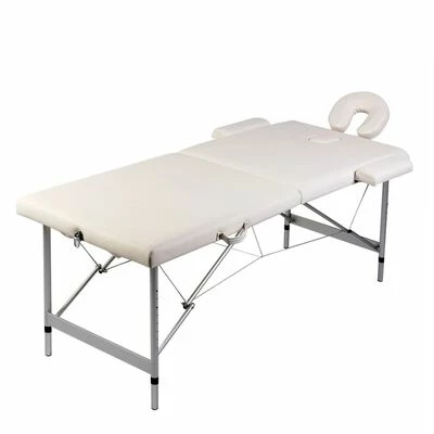 VidaXL Table pliable de massage Blanc crème 2 zones cadre en aluminium 1 VidaXL Table pliable de massage Blanc crème 2 zones cadre en aluminium