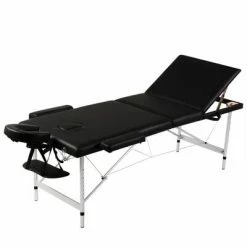 VidaXL Table pliable de massage Noir 3 zones avec cadre en aluminium