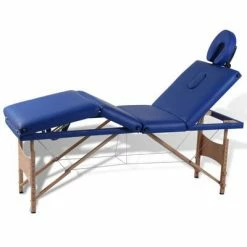 VidaXL Table pliable de massage Bleu 4 zones avec cadre en bois