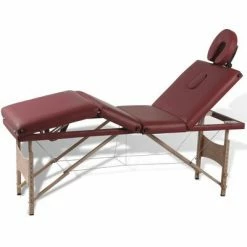 VidaXL Table pliable de massage Rouge 4 zones avec cadre en bois