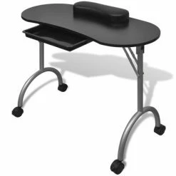 VidaXL Table à manucure pliable avec roulettes Noir