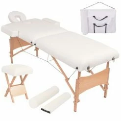 VidaXL Table de massage pliable et tabouret 10 cm d'épaisseur Blanc