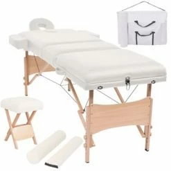 VidaXL Table de massage pliable et tabouret 10 cm d'épaisseur Blanc