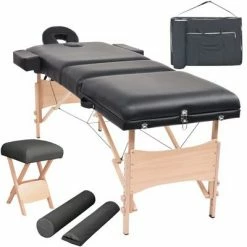 VidaXL Table de massage pliable et tabouret 10 cm d'épaisseur Noir