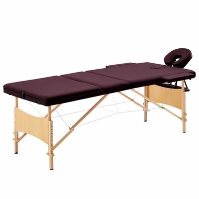 VidaXL Table de massage pliable 3 zones Bois Violet vin 1 VidaXL Table de massage pliable 3 zones Bois Violet vin