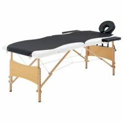VidaXL Table de massage pliable 2 zones Bois Noir et blanc