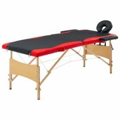 VidaXL Table de massage pliable 2 zones Bois Noir et rouge