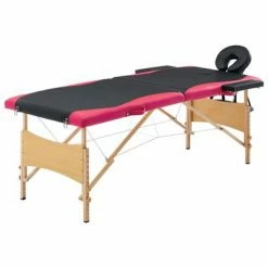 VidaXL Table de massage pliable 2 zones Bois Noir et rose