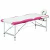 VidaXL Table de massage pliable 2 zones Aluminium Blanc et rose