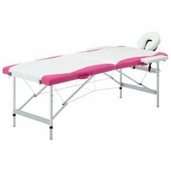 VidaXL Table de massage pliable 2 zones Aluminium Blanc et rose