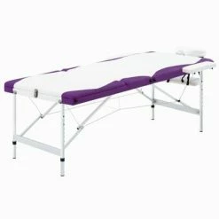 VidaXL Table de massage pliable 3 zones Aluminium Blanc et violet