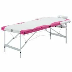 VidaXL Table de massage pliable 3 zones Aluminium Blanc et rose