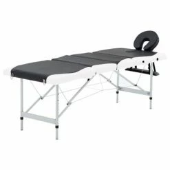 VidaXL Table de massage pliable 4 zones Aluminium Noir et blanc