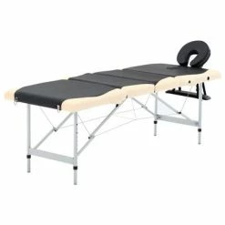 VidaXL Table de massage pliable 4 zones Aluminium Noir et beige