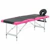 VidaXL Table de massage pliable 4 zones Aluminium Noir et rose