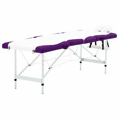 VidaXL Table de massage pliable 4 zones Aluminium Blanc et violet 1 VidaXL Table de massage pliable 4 zones Aluminium Blanc et violet