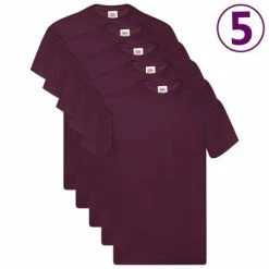 Fruit of the Loom T-shirts originaux 5 pcs Bordeaux S Coton