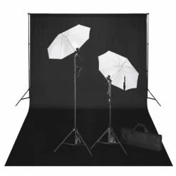 VidaXL Kit de studio et toile de fond noire 600 x 300 cm et lumières