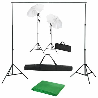 VidaXL Kit de studio photo avec toile de fond lampes et parapluies 1 VidaXL Kit de studio photo avec toile de fond lampes et parapluies