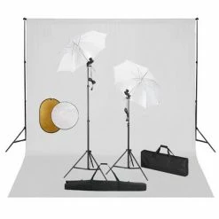 VidaXL Kit de studio photo avec lampes toile de fond et réflecteur