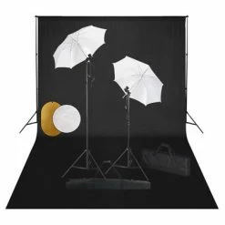 VidaXL Kit de studio photo avec lampes toile de fond et réflecteur