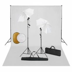 VidaXL Kit de studio photo avec lampes toile de fond et réflecteur