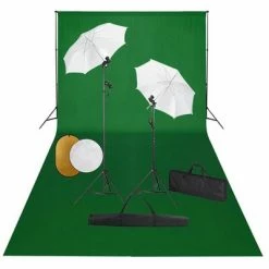 VidaXL Kit de studio photo avec lampes toile de fond et réflecteur