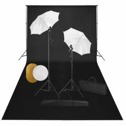 VidaXL Kit de studio photo avec lampes toile de fond et réflecteur