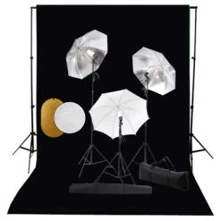VidaXL Kit de studio photo avec lampes toile de fond et réflecteur