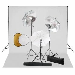 VidaXL Kit de studio photo avec lampes toile de fond et réflecteur