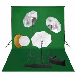 VidaXL Kit de studio photo avec lampes toile de fond et réflecteur