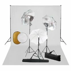 VidaXL Kit de studio photo avec lampes toile de fond et réflecteur