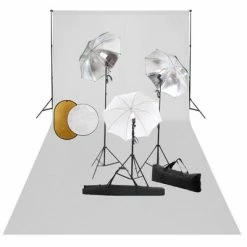VidaXL Kit de studio photo avec lampes toile de fond et réflecteur