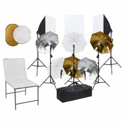 VidaXL Kit de studio photo avec lampes toile de fond et réflecteur