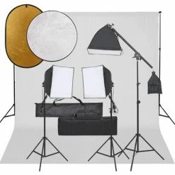 VidaXL Kit de studio photo avec éclairage toile de fond et réflecteur
