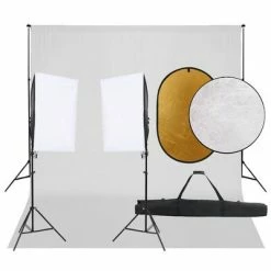 VidaXL Kit de studio photo avec éclairage toile de fond et réflecteur
