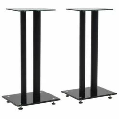 VidaXL Support haut-parleur 2pc Verre trempé Design 2 colonnes Noir