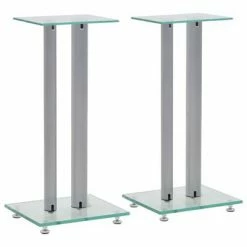 VidaXL Support haut-parleur 2pc Verre trempé Design 2 colonnes Argenté