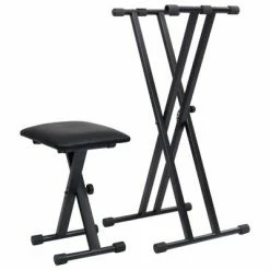 VidaXL Kit de support de clavier à empattement double et tabouret Noir