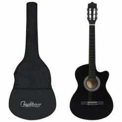 VidaXL Ensemble de guitare découpée classique 12 pcs 6 cordes Noir 38"