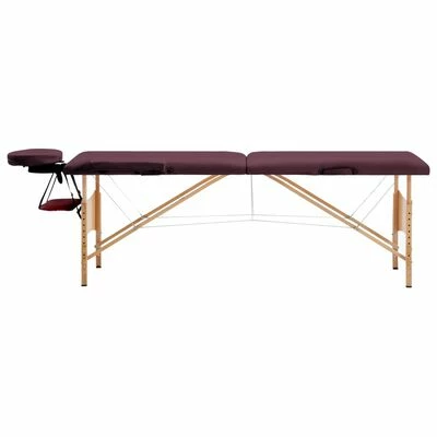 VidaXL Table de massage pliable 2 zones Bois Violet vin 2 VidaXL Table de massage pliable 2 zones Bois Violet vin – Image 2