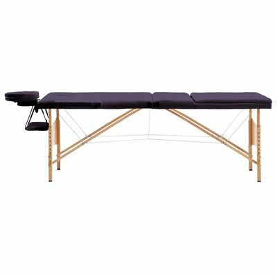 VidaXL Table de massage pliable 3 zones Bois Violet 2 VidaXL Table de massage pliable 3 zones Bois Violet – Image 2