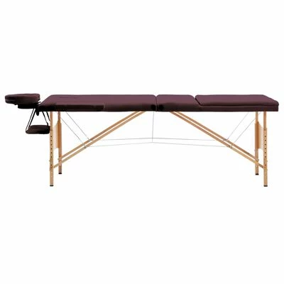 VidaXL Table de massage pliable 3 zones Bois Violet vin 2 VidaXL Table de massage pliable 3 zones Bois Violet vin – Image 2