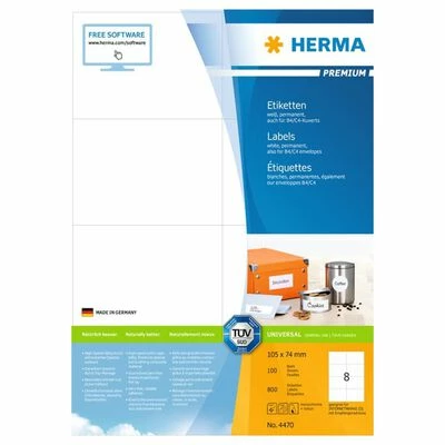 HERMA Étiquettes permanentes PREMIUM A4 105x74 mm 100 Feuilles 2 HERMA Étiquettes permanentes PREMIUM A4 105x74 mm 100 Feuilles – Image 2