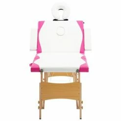 VidaXL Table de massage pliable 4 zones Bois Blanc et rose -Autres Soldes image 3 110226
