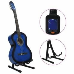 VidaXL Jeu de guitare classique de débutant 12 pcs Bleu 4/4 39" -Autres Soldes image 3 70109