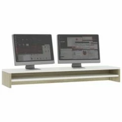 VidaXL Support de moniteur Blanc et chêne Sonoma 100x24x13cm Aggloméré -Autres Soldes image 3 800338